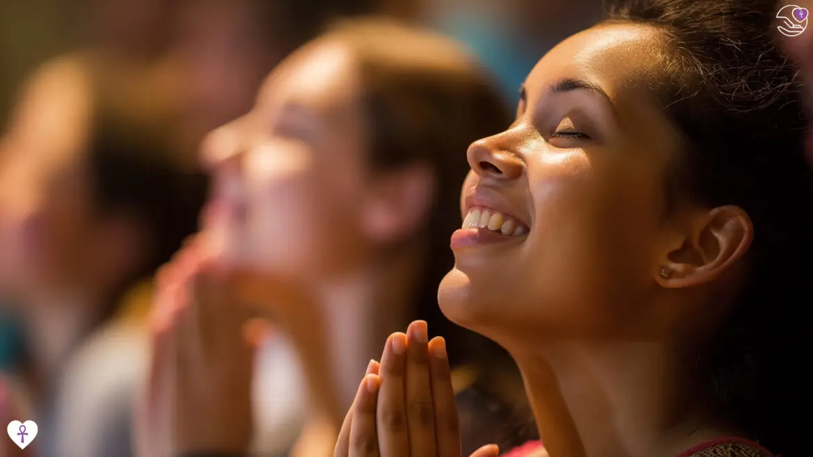 Welcoming faith community in prayer ... Faith Focused Church Community Based Support Donate Tax-Deductible Giving Open hands in prayer representing religious spiritual devotion